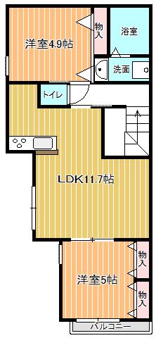 リーブル東蒲II(1SLDK/3階)の間取り写真