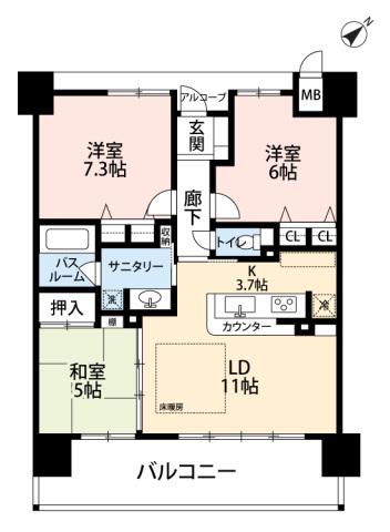 アルファステイツ吉方温泉(3LDK/4階)の間取り写真