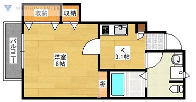 ララクス(1K/1階)の間取り写真
