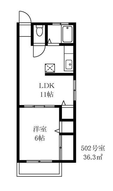 キタジママンション(1LDK/5階)の間取り写真