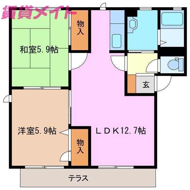 フィールドタウン B(2LDK/1階)の間取り写真
