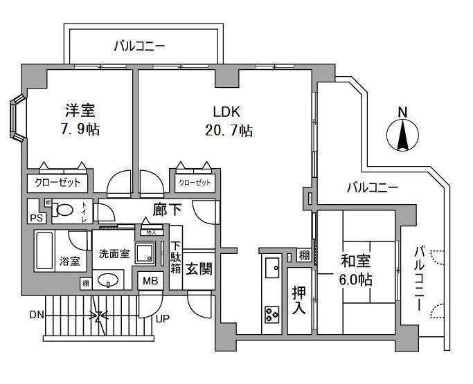 メゾン夙川(2LDK/2階)の間取り写真