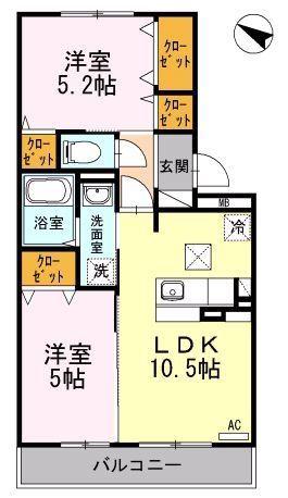 サザンハイムA(2LDK/3階)の間取り写真