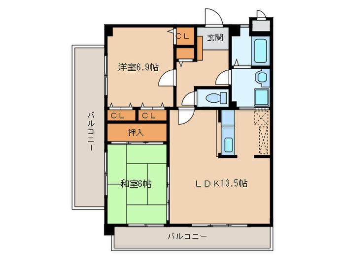 オークス(2LDK/3階)の間取り写真