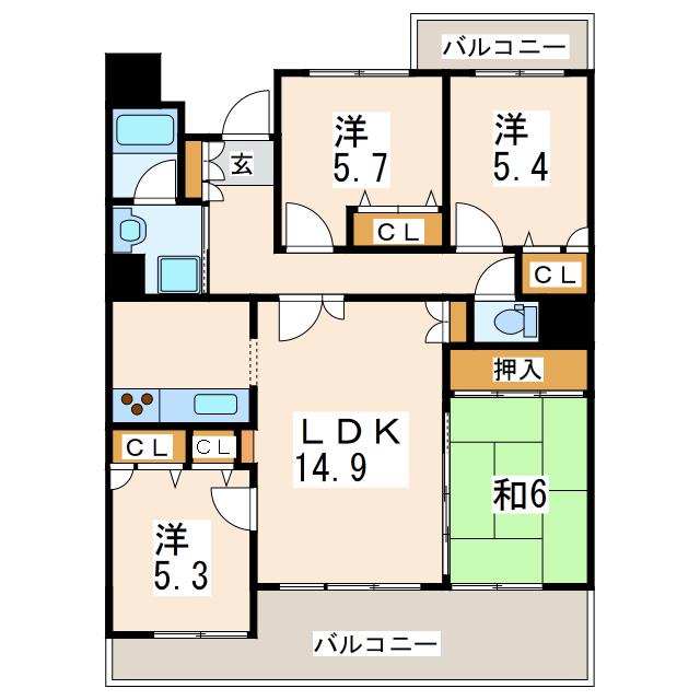 ムライチマンション劇場東(4LDK/2階)の間取り写真
