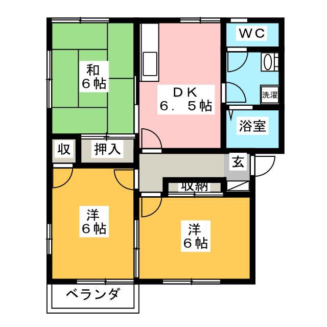 グリーンタウン川中島N棟(3DK/2階)の間取り写真