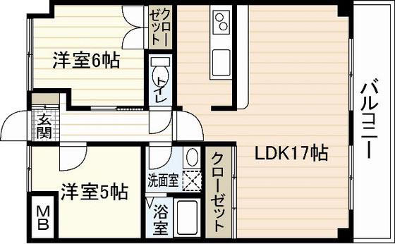ロイヤル竜王(2LDK/7階)の間取り写真