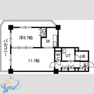 PRIME URBAN札幌 RIVER FRONT(1LDK/11階)の間取り写真