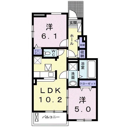 ルミエール松茂西 II(2LDK/1階)の間取り写真