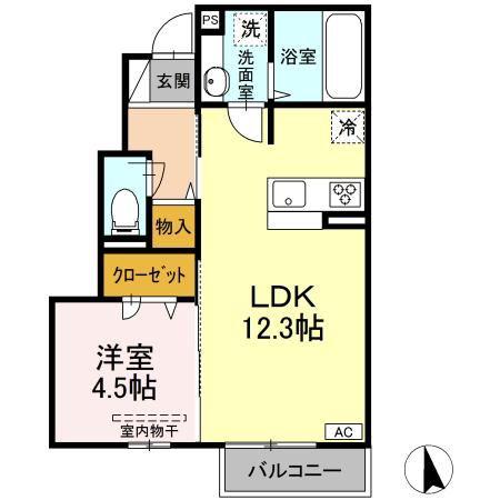 プレシア吉敷(1LDK/1階)の間取り写真