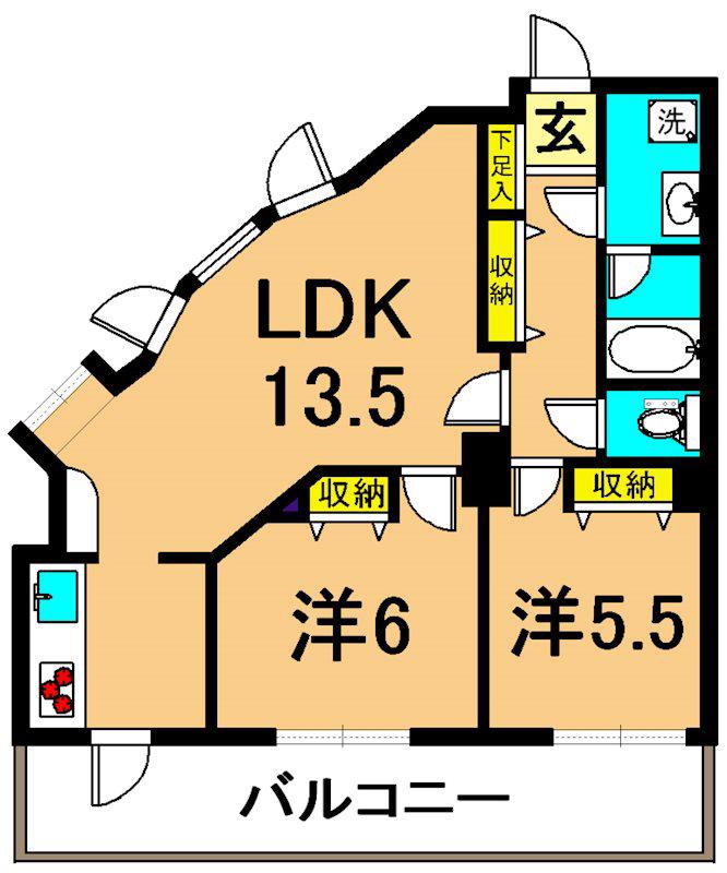 グランド・ガーラ南大井(2LDK/9階)の間取り写真
