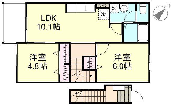 サンクレストD棟(2LDK/2階)の間取り写真