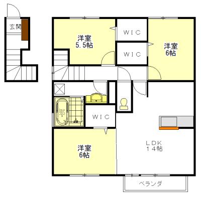 グレイスアベニュー一身田B(3LDK/2階)の間取り写真