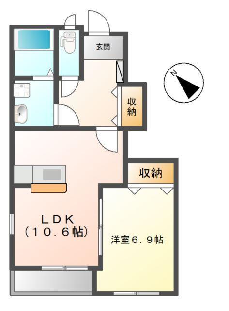 JR常磐線 友部駅 徒歩21分 2階建 築13年(1LDK/1階)の間取り写真