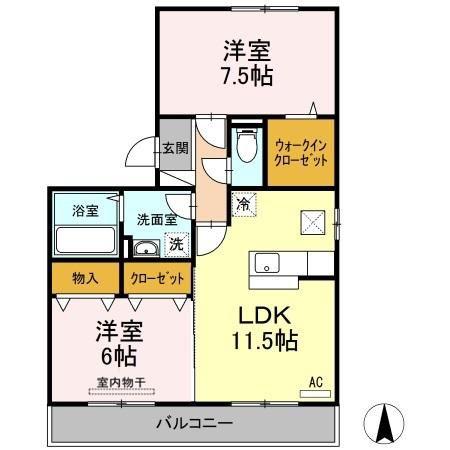 メルベーユA棟(2LDK/3階)の間取り写真