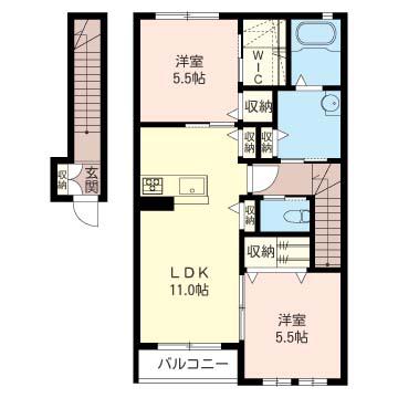 ファミーユC(2LDK/2階)の間取り写真