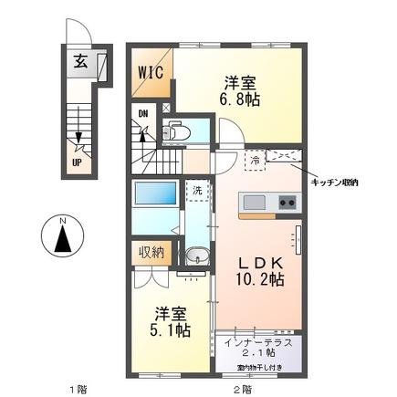 藤枝市田沼アパート(2LDK/2階)の間取り写真