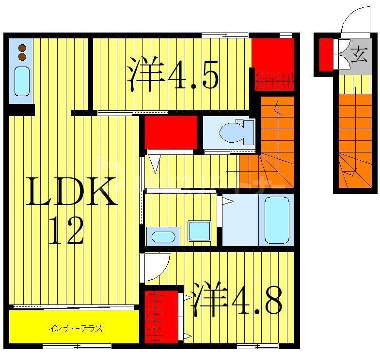 フロレゾン柏FLORAISON KASHIWA(2LDK/2階)の間取り写真