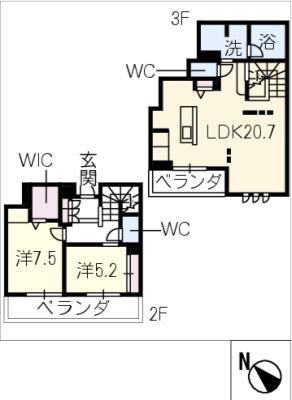 シャーメゾン ラ テラ(2LDK/3階)の間取り写真