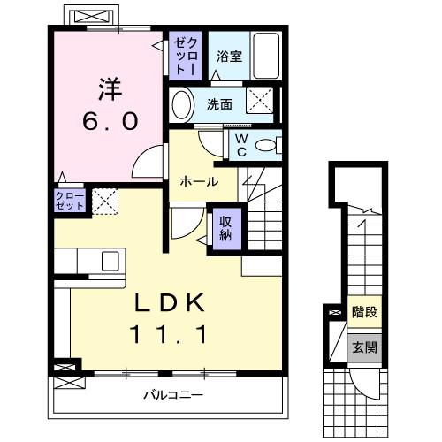 JR徳島線 徳島駅 バス乗車時間:19分 最寄りバス停で下車 徒歩9分 2階建 築16年(1LDK/2階)の間取り写真
