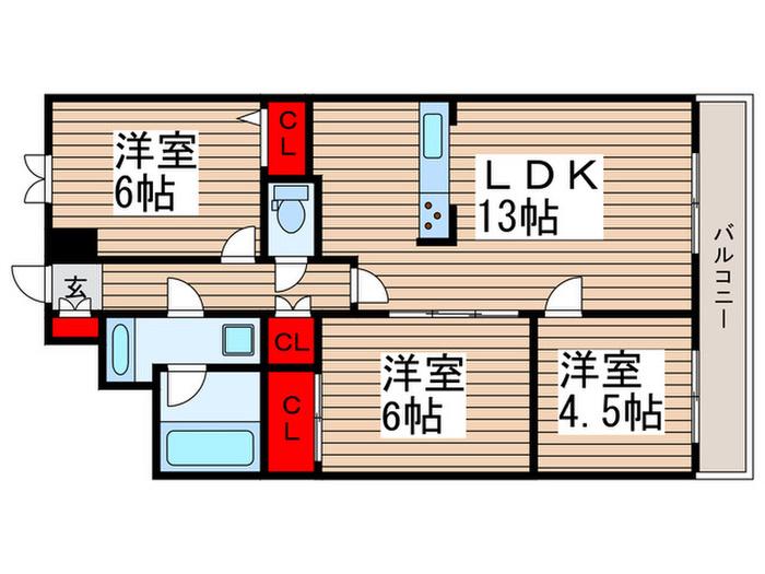 LEO拾八番館(3LDK/4階)の間取り写真