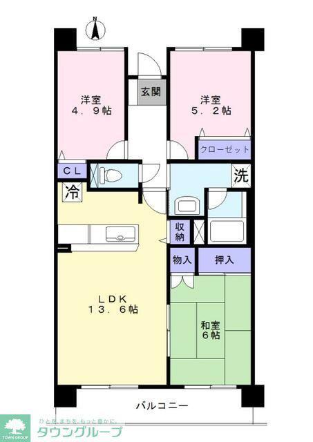 与野本町ハイツ(3LDK/6階)の間取り写真