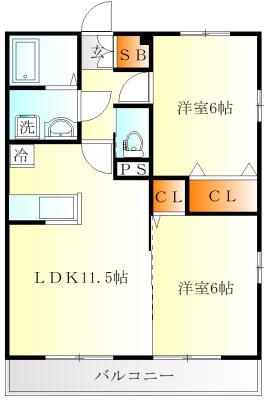 クレールマウント(2LDK/1階)の間取り写真