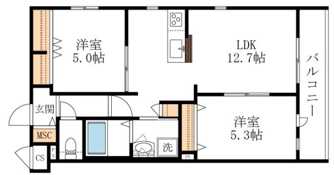 BRAWNY福島(2LDK/2階)の間取り写真