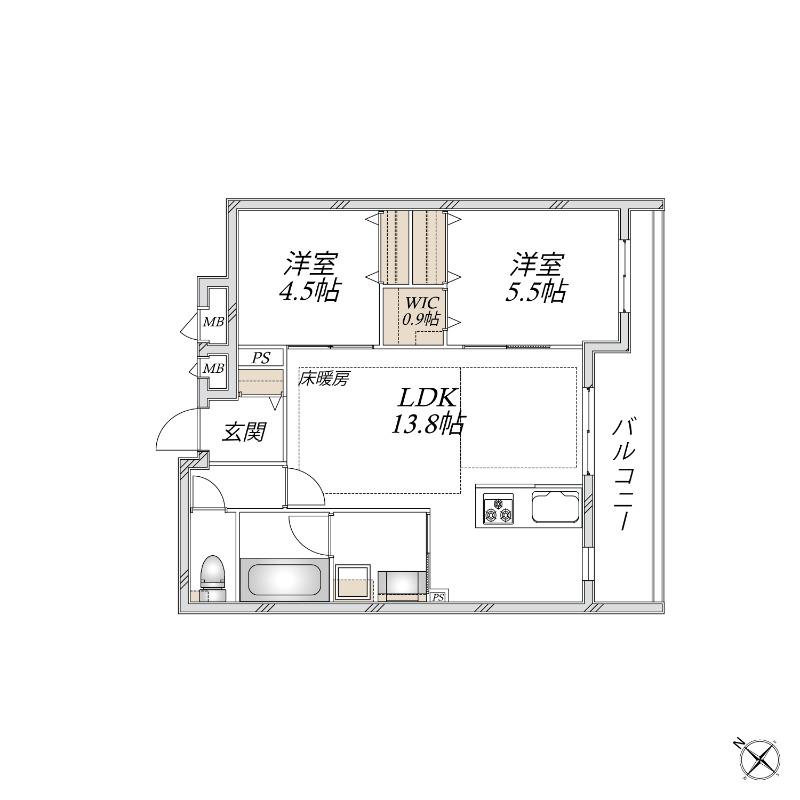 浦和区領家3丁目メゾン北棟(2LDK/3階)の間取り写真