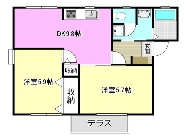 ベルテ・イスズII(2DK/1階)の間取り写真
