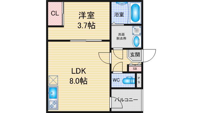 ハーモニーテラス上高畑II(1LDK/2階)の間取り写真