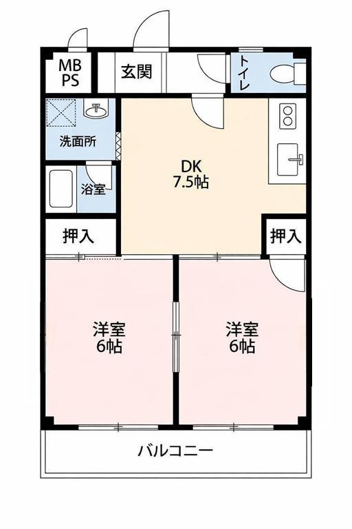 ライフインかいめい(2DK/2階)の間取り写真