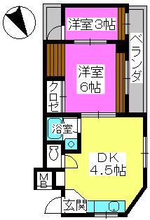 銀水ビル(2DK/4階)の間取り写真
