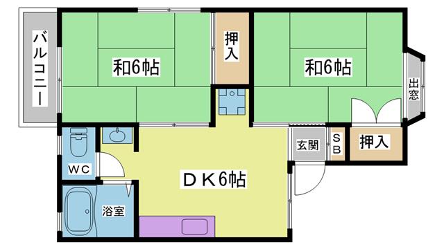 ヴィラ北鈴蘭(2DK/1階)の間取り写真