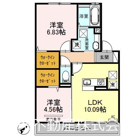 ラターシュ真崎(2LDK/1階)の間取り写真