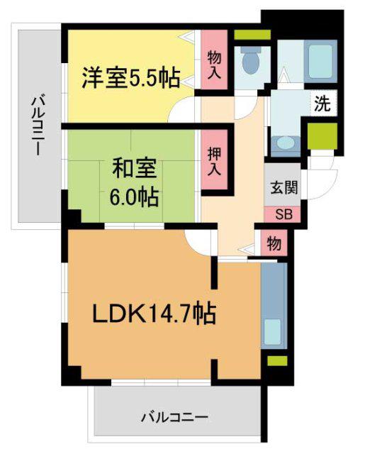芦屋ガーデン(2LDK/3階)の間取り写真