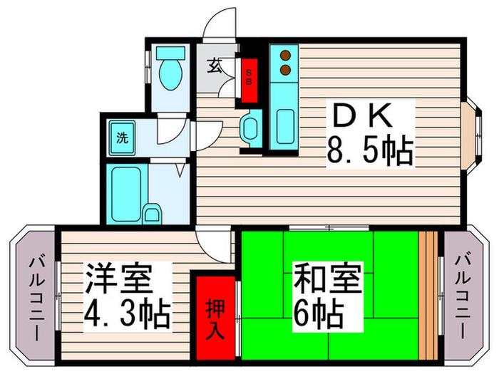 トータス西新井(2DK/1階)の間取り写真