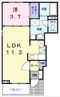 インプレスクォーターY.K(1LDK/1階)の間取り写真