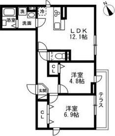 SOLANA藤沢(2LDK/1階)の間取り写真