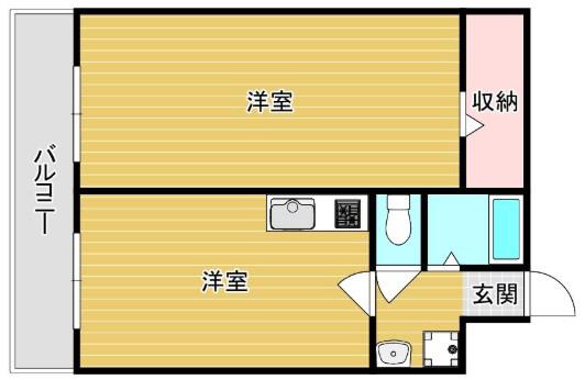 ル・アディッソ福岡(1LDK/2階)の間取り写真