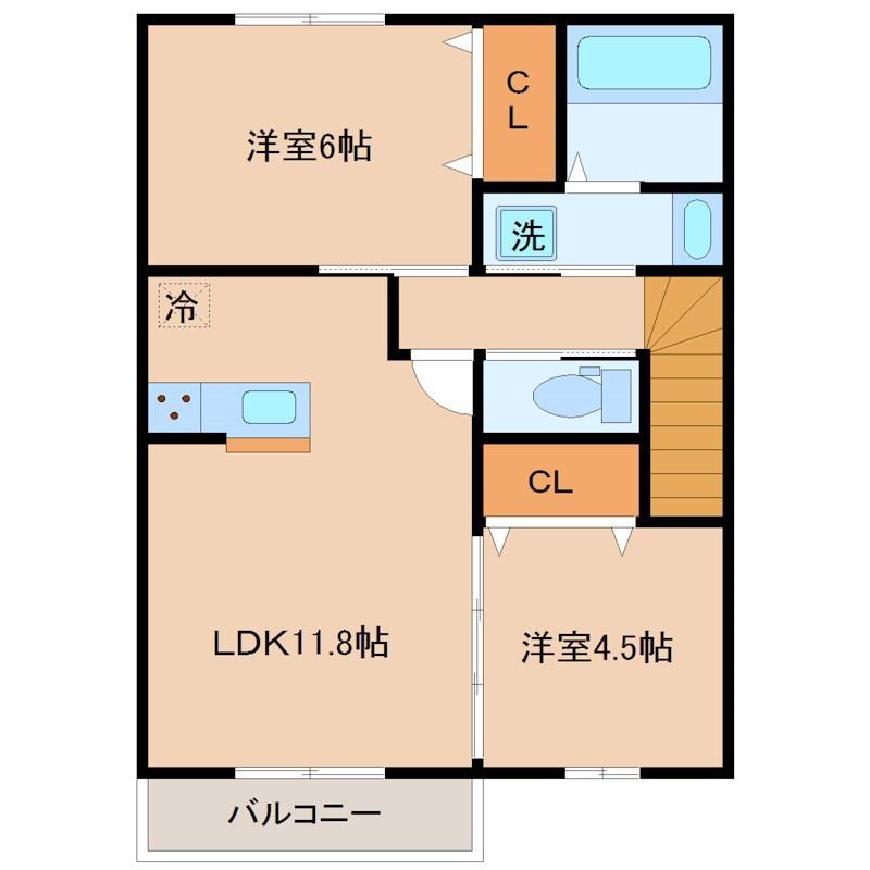 アビタシオン プリュネ II(2LDK/2階)の間取り写真