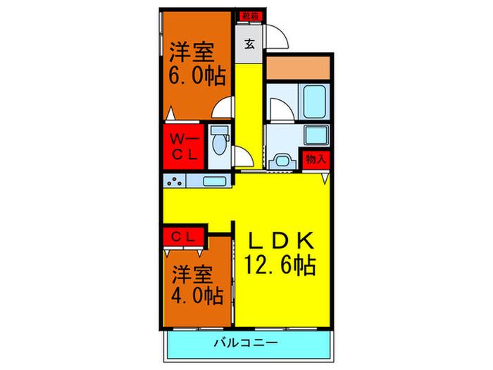BELLE COUR(2LDK/2階)の間取り写真