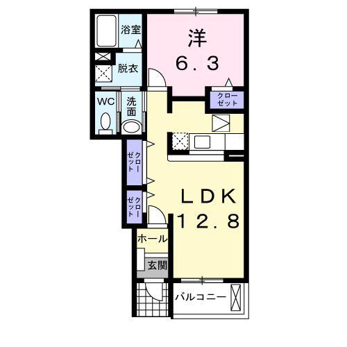 カサデルソル(1LDK/1階)の間取り写真