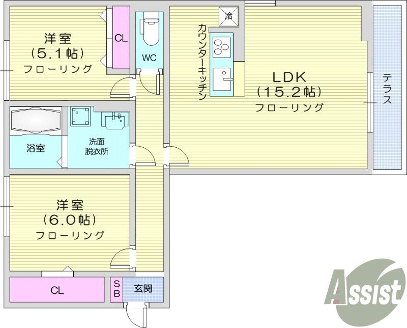 DーROOM KANON Ⅱ(2LDK/1階)の間取り写真