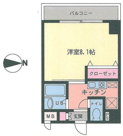 ラグーン上大岡(1K/4階)の間取り写真