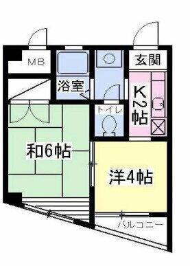 ハイツ本郷(2K/1階)の間取り写真