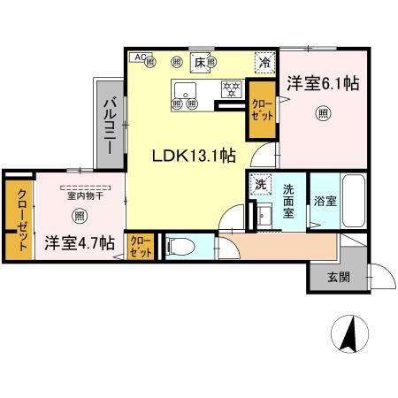 プリモ石井城(2LDK/1階)の間取り写真