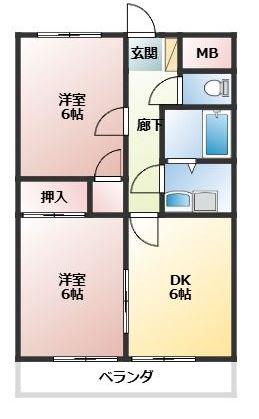 ボヌールN(2DK/2階)の間取り写真
