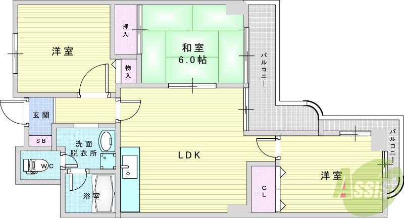 シュロス五月山II(3LDK/1階)の間取り写真