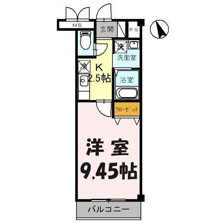 グランシャリオ(1K/2階)の間取り写真